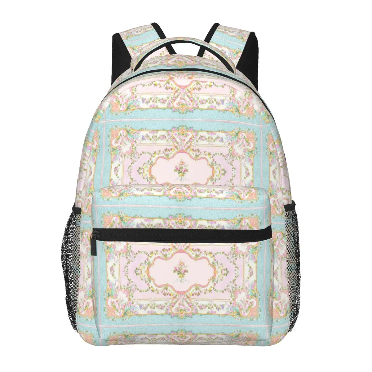 

French Rococo Floral Watercolor Panel Backpacks Boys Girls Bookbag Children School Bags Cartoon Travel Rucksack Shoulder Bag