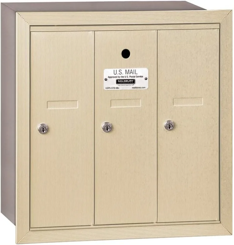 3503SRU Recessed Mounted Vertical Mailbox for use with USPS Lock 3 Doors Sandstone include a 5 pin cylinder cam lock