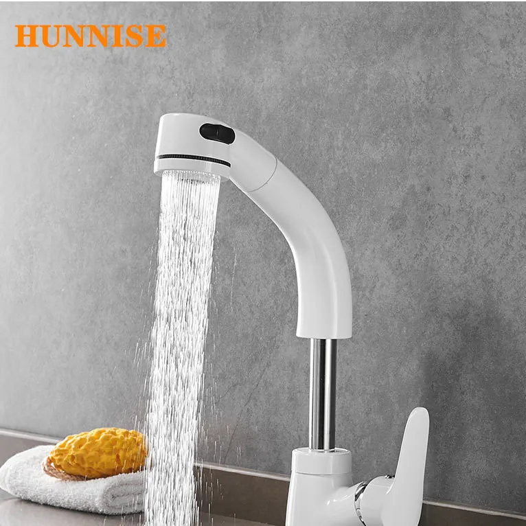 

White Pullout Kitchen Water Faucet Lifting Bathroom Basin Water Faucet Hot and Cold Kitchen Sink Mixer with Dual Water Modes