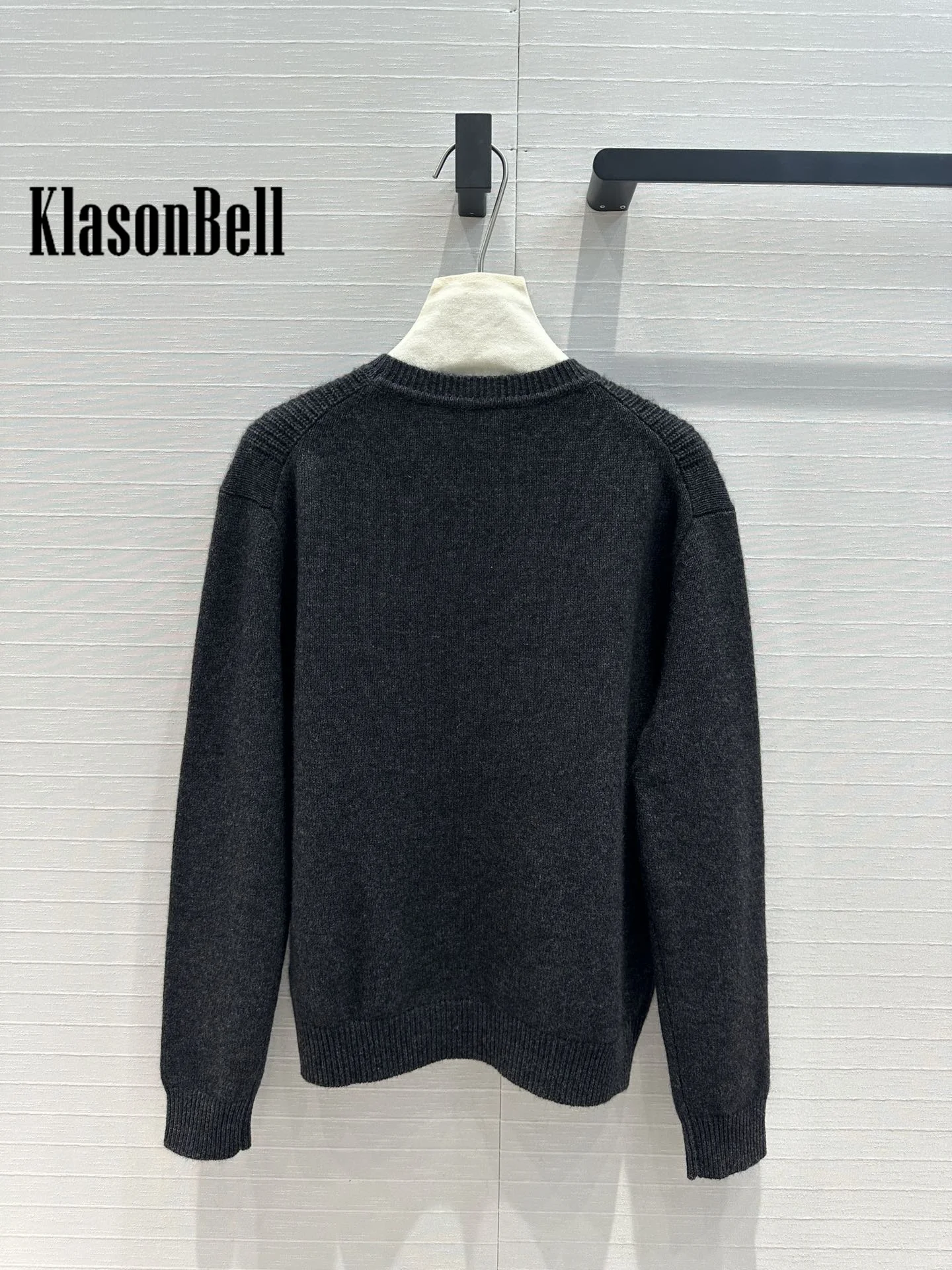 7.15 KlasonBell Women\'s Classic O-Neck Cashmere Long Sleeve Pullover Jumpers Ribbed Simple All-matches Loose Knit Sweater