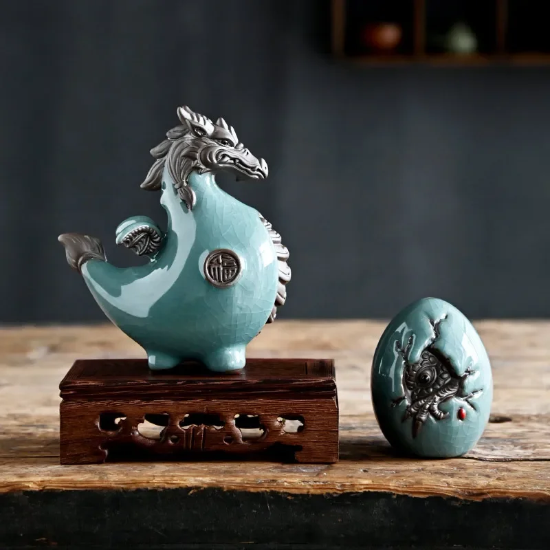 Ceramic Dragon Statues Lucky Mascot Aesthetic Room Decor Tea Pet Decoration Office Desktop Zodiac Loong Figurines Teaware Gifts