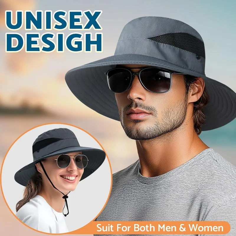 Sombreros de cubo para el sol para hombres y mujeres, ala ancha de 3 pulgadas UPF 50+, sombrero de pesca y playa