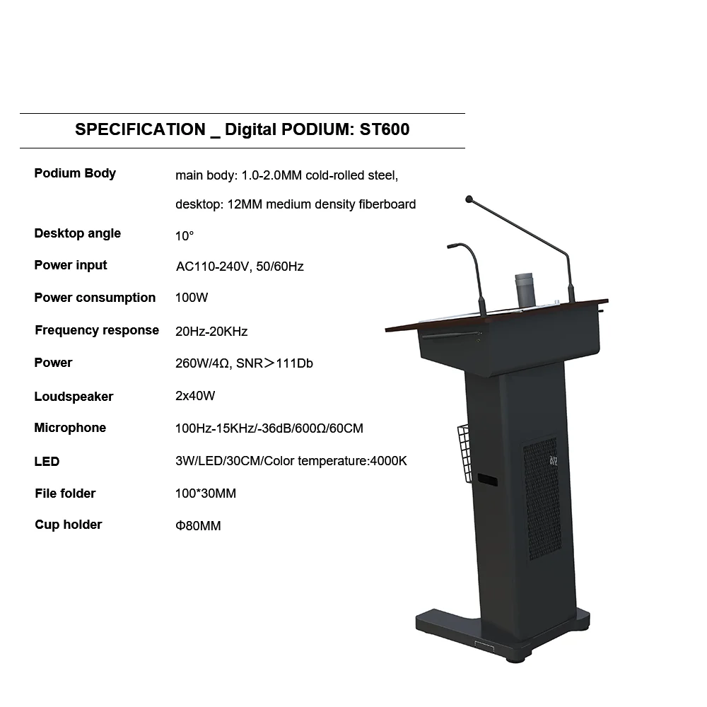 Digital Audio Podium for Church Slim Lectern Amplifier Speaker Wireless Microphone Detachable Pulpit Durable Metal Material