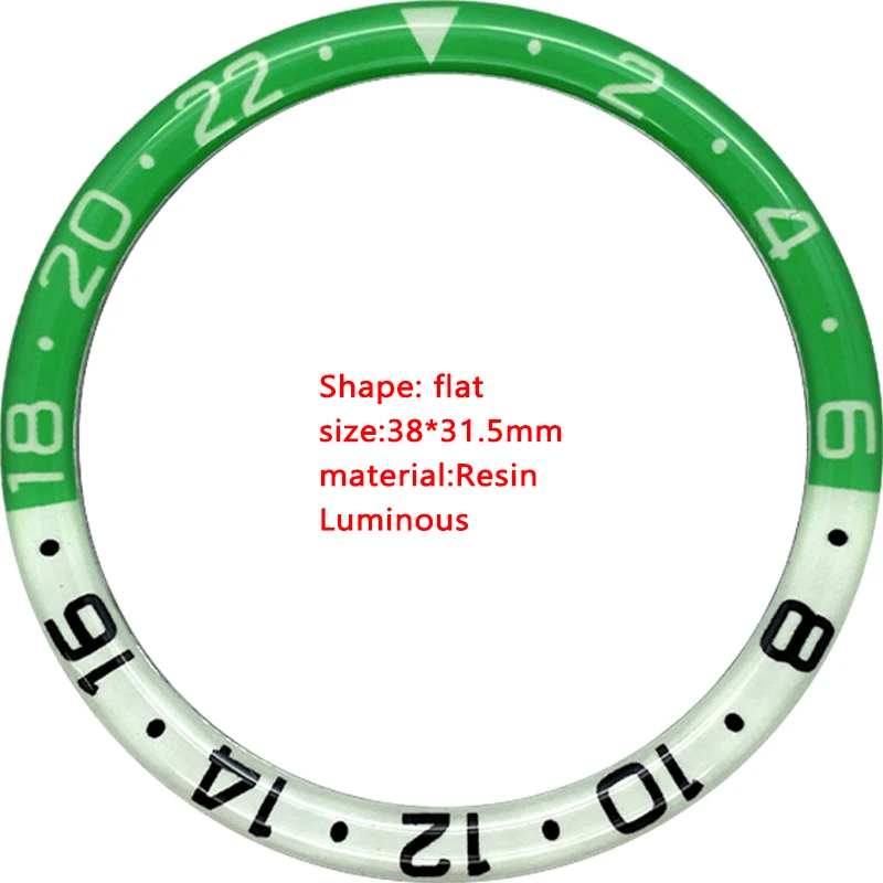 Resin BezelLuminous  38mm*31.5mm High quality Ceramic Bezel Insert fit 38mm Case NH35 NH34 GMT Automatic Movement Watch