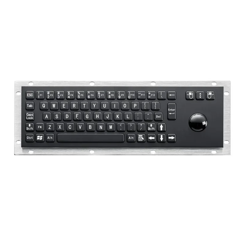 2026Black Vandalproof kiosk metal keyboard pc industrial panel metal keyboard tray with trackball