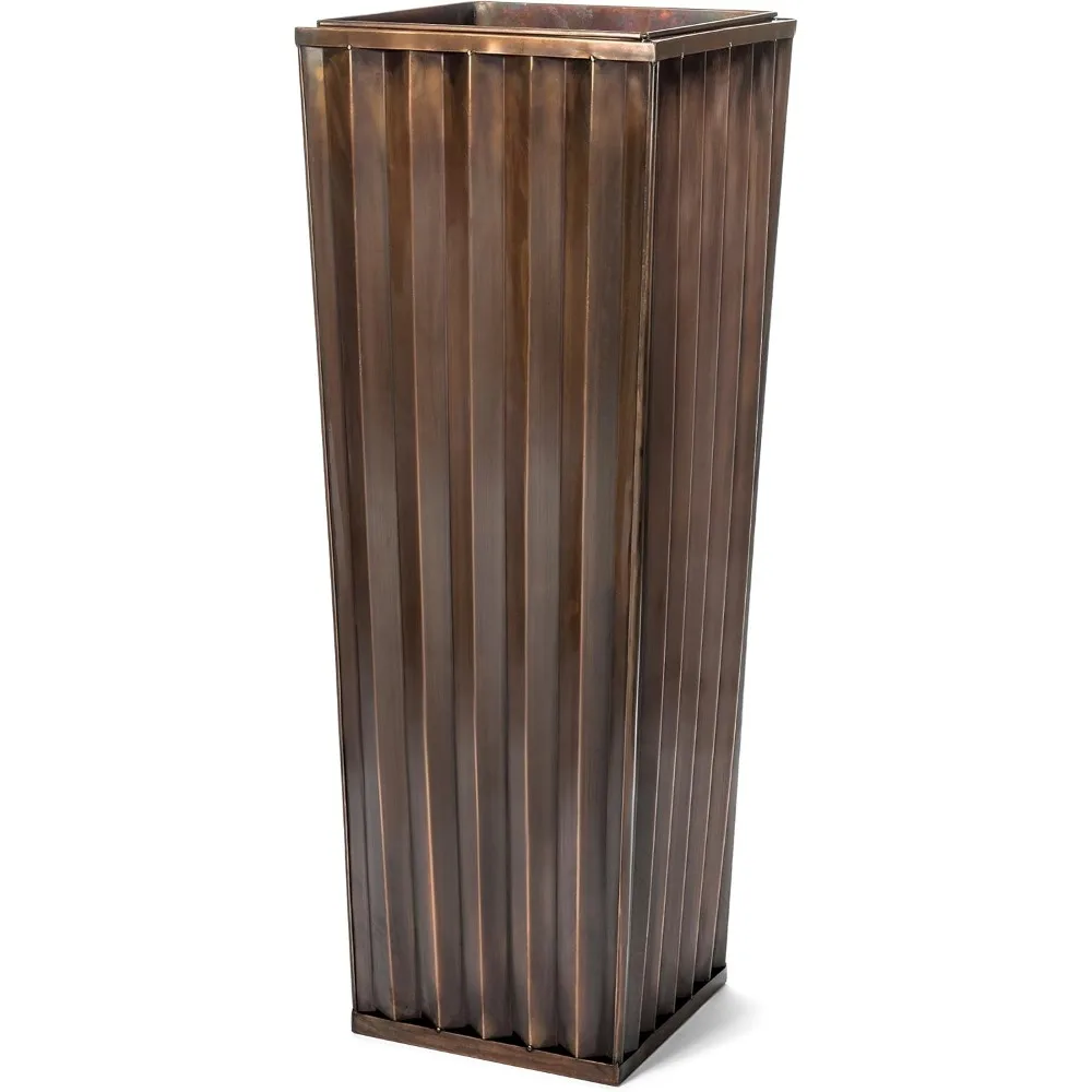 

H Potter Tall Outdoor Indoor Planter Patio Deck Flower Ribbed Garden Antique Copper Finish Large
