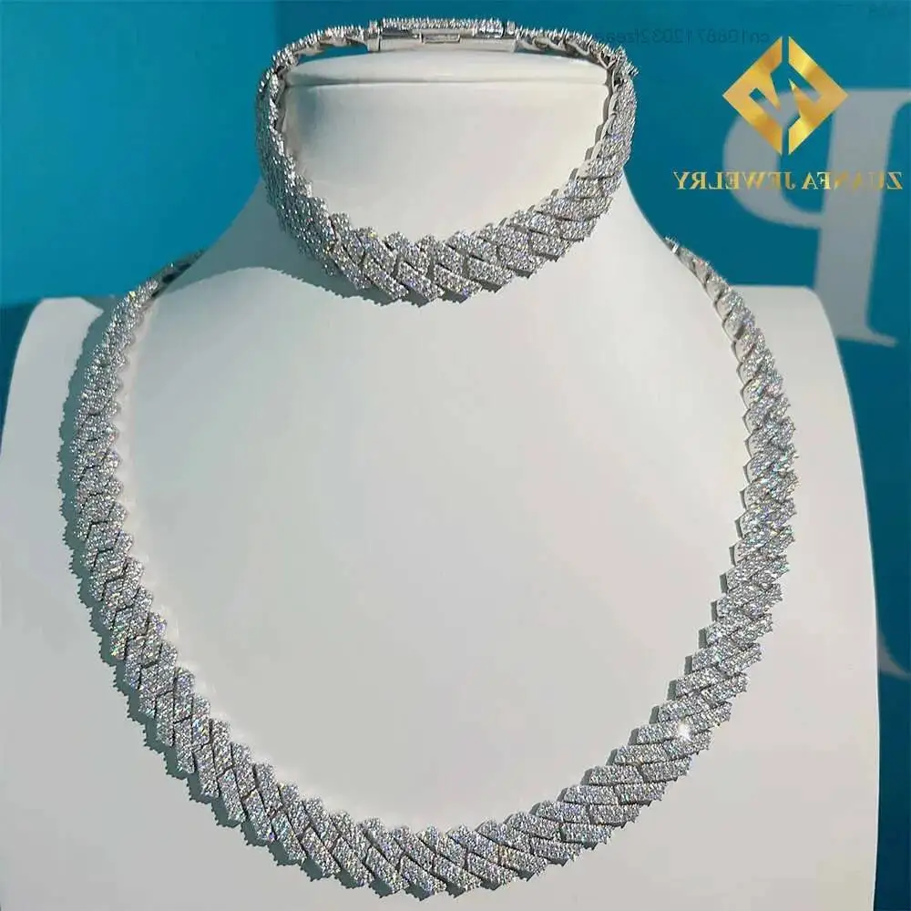 

Ready to Ship Iced Out Diamond 13mm 2 Rows Stone Vvs Moissanite 925 Cuban Link Chain
