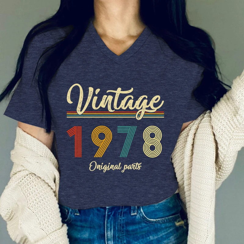 46 Years Old T-Shirt V-neck Women's Clothing Vintage 1978 Original Graphic Retro Birthday Gift T-shirts Women's Clothing Sales