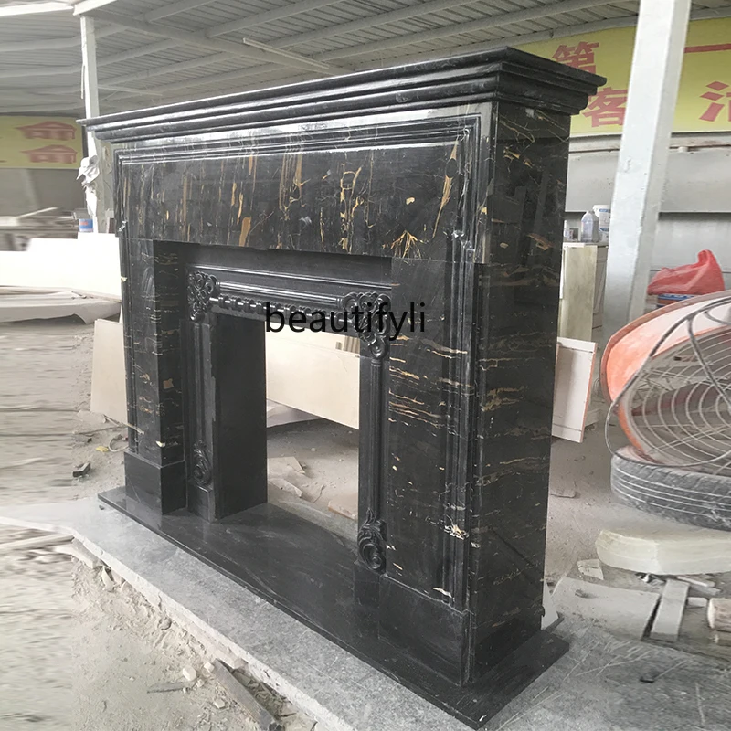 

Marble fireplace French fireplace black gold flower black stone retro simple American fireplace