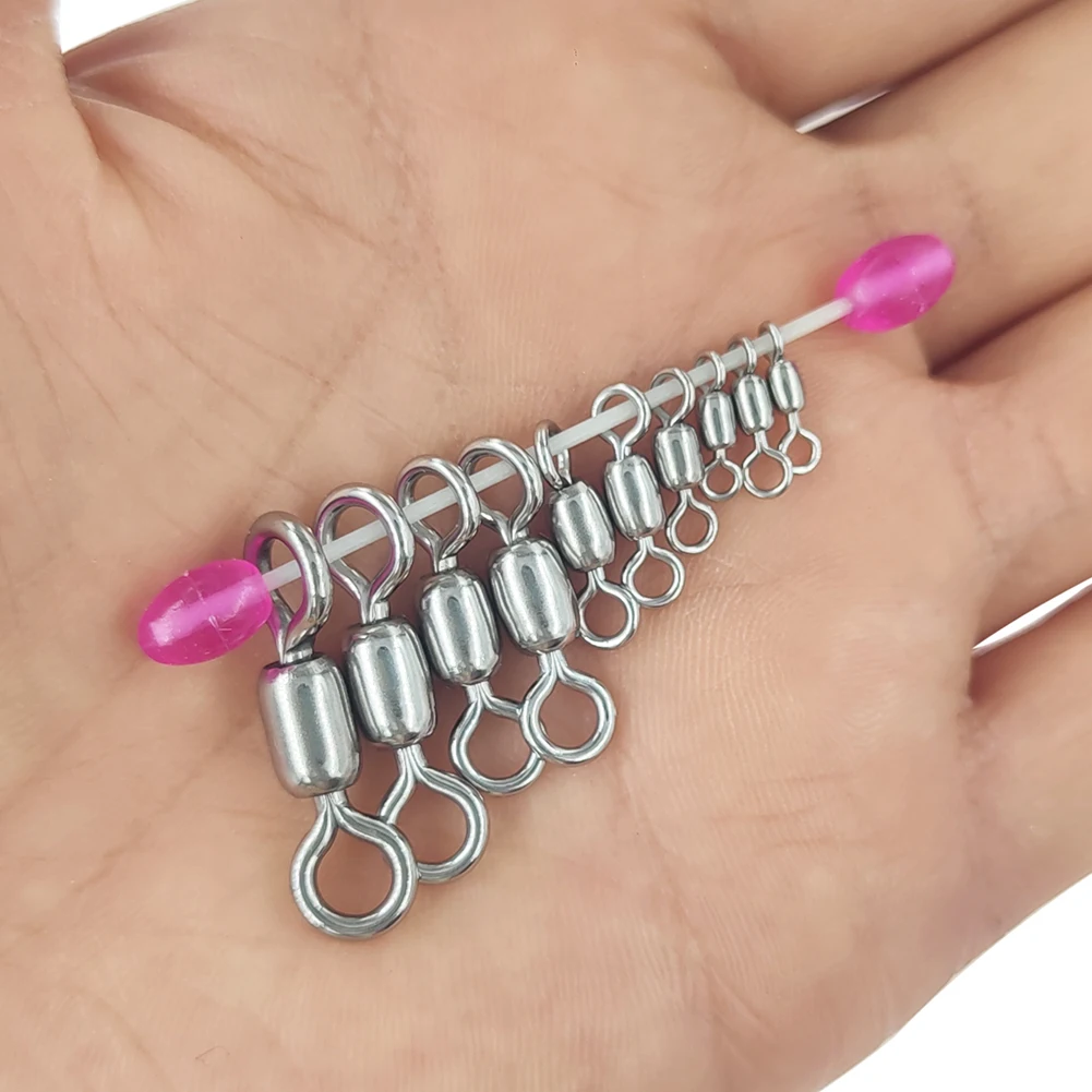 20-1000 PCS 304 Stainless Steel Fishing Crane Rolling Swivel Barrel Fishing Swivels Hook Line Connector Fishing Tackle