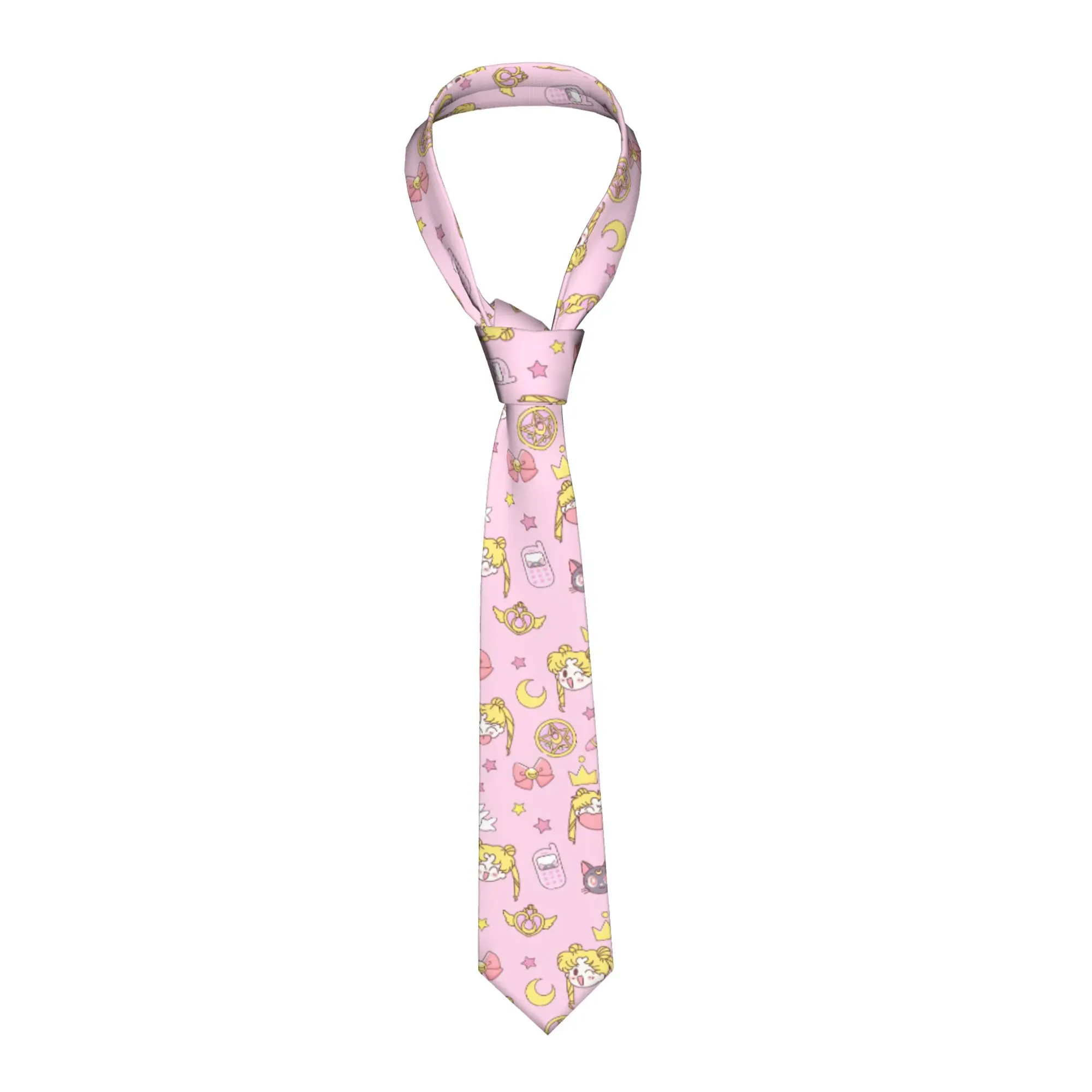Custom Sailored Anime Mooned Tie Men Printed Necktie Usagi Tsukino Luna Four Seasons Fashion Tie Necktie For Birthday Gift