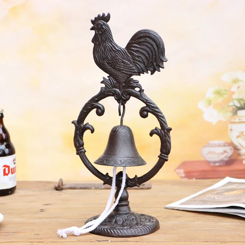 Vintage Cast Iron Rooster Dinner Bell On Stand Tabletop Counter Heavy Country Rustic Farmhouse Bell Swing To Ring Dinner School