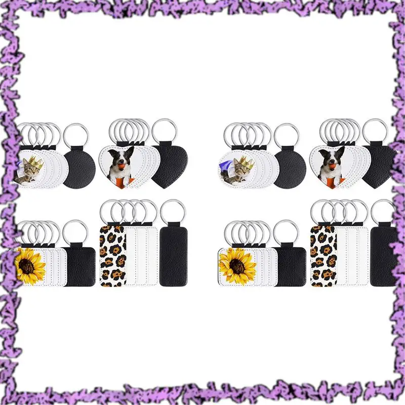 SCLL-40 Pieces Sublimation Blank Keychains PU Leather Keychain Pendant Heat Transfer Keychain Ornament For DIY Crafts Making