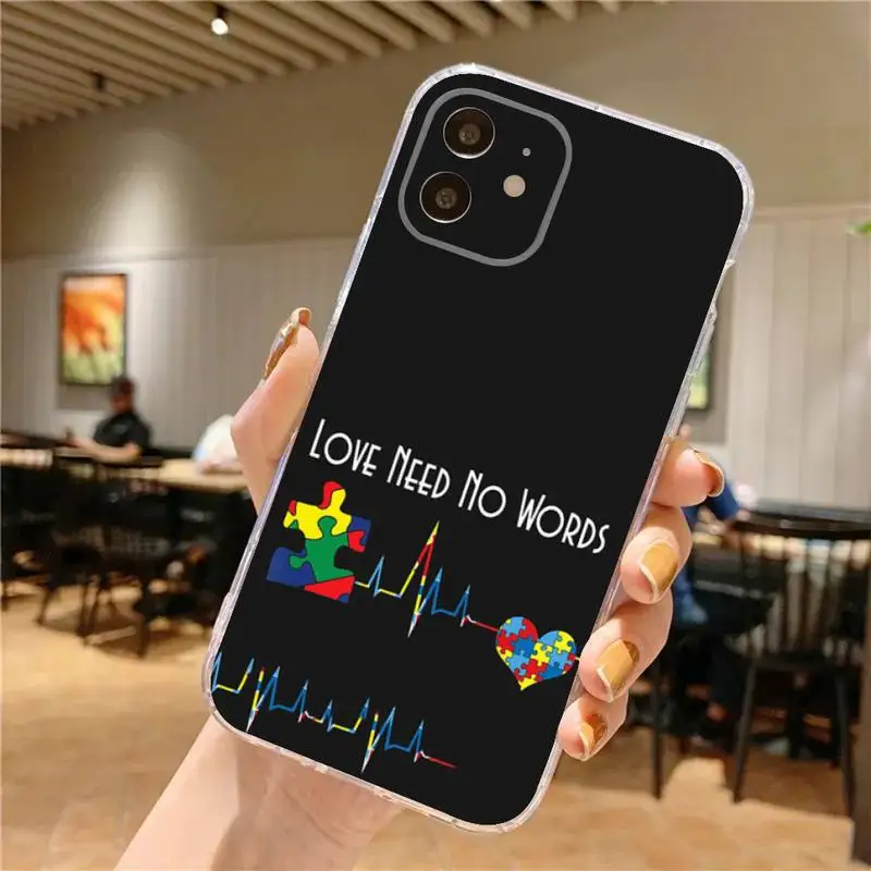 Autism Support Puzzle Phone Case For iPhone 15,14,13,12,11 Plus,Pro,Max,XR,XS,X,7,8 Plus,SE,Mini Transparent Silicone Soft