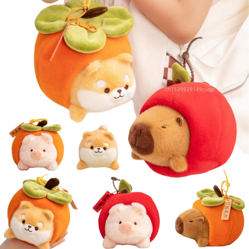 15 سنتيمتر الكرتون متعة عش الفاكهة مع الحيوان أفخم دمية قلادة التفاح البرتقال خنزير شيبا الكلب كابيبارا ألعاب من نسيج مخملي هدية الكريسماس للأطفال