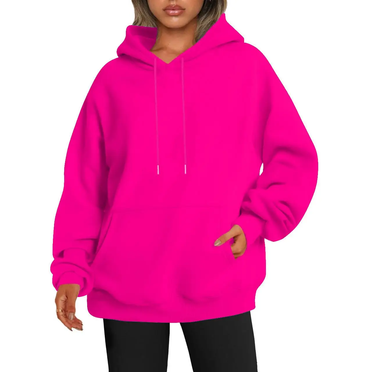Women's Fitted Hooded Crewneck Sweatshirt Street Style Thickened Autumn Fashion  Color Casual Comfortable Hoodie