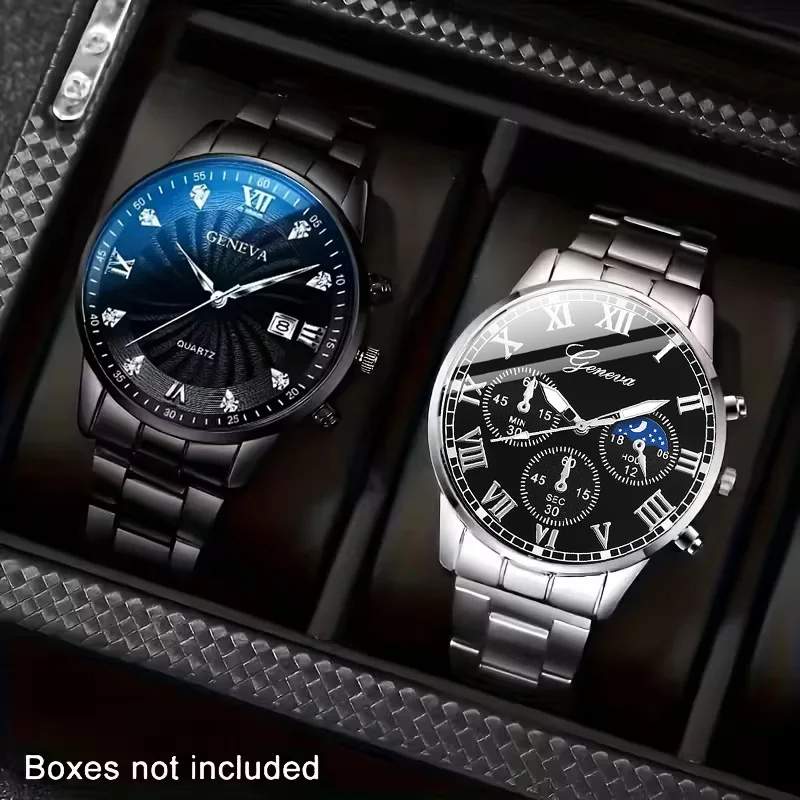 2pc Men's Business Fashion Round Quartz Watch with Calendar, Perfect Gift for Valentine's Day, Halloween, and Birthdays.