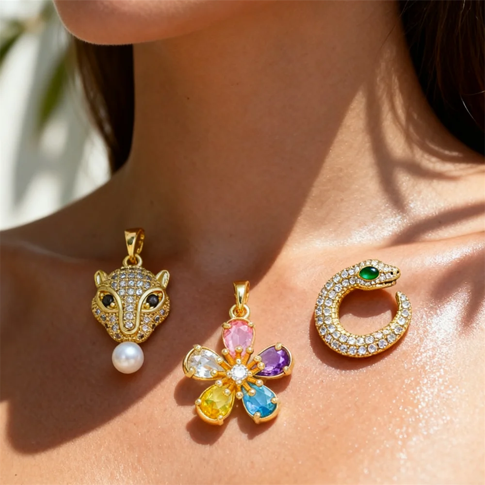 

3 шт. подвески латунные подвески CZ кубический цирконий леопард красочный цветок DIY ювелирные подвески для изготовления ожерелья браслета ремесло