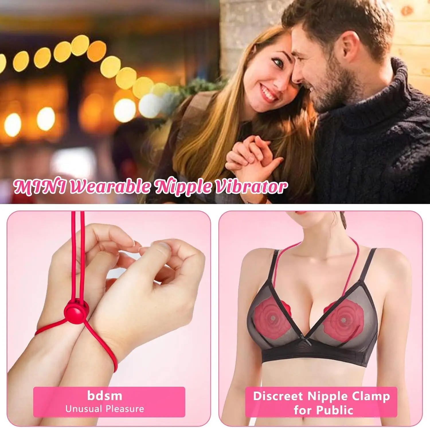 Adult Toys Discreet Nipple Toys, 9 Vibrations Nipple Clamps with Chain Necklace Silicone Portable Rechargeable Nipple Vibrator