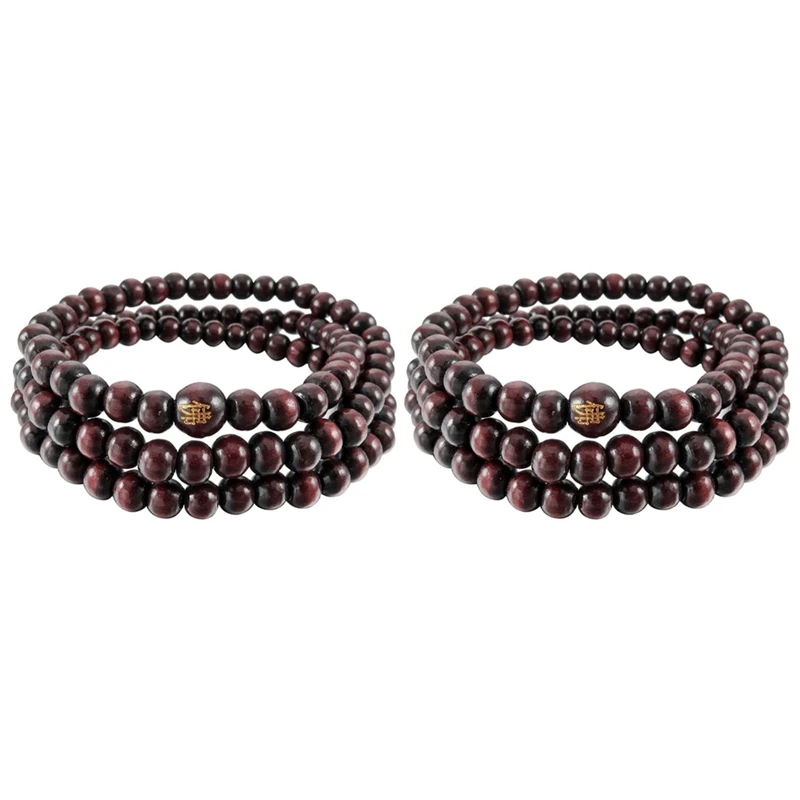 

2Pcs 6Mm Wood Bangle Bracelet Tibetan Buddhist Sandal Necklace 108Pcs Bead Buddhism Prayer Man, Woman Red