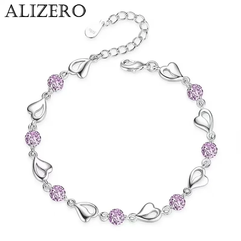 

ALIZERO New 925 Sterling Silver Heart Cubic Zirconia Bracelet For Women Fashion Accessories Jewelry Valentine's Day Gifts