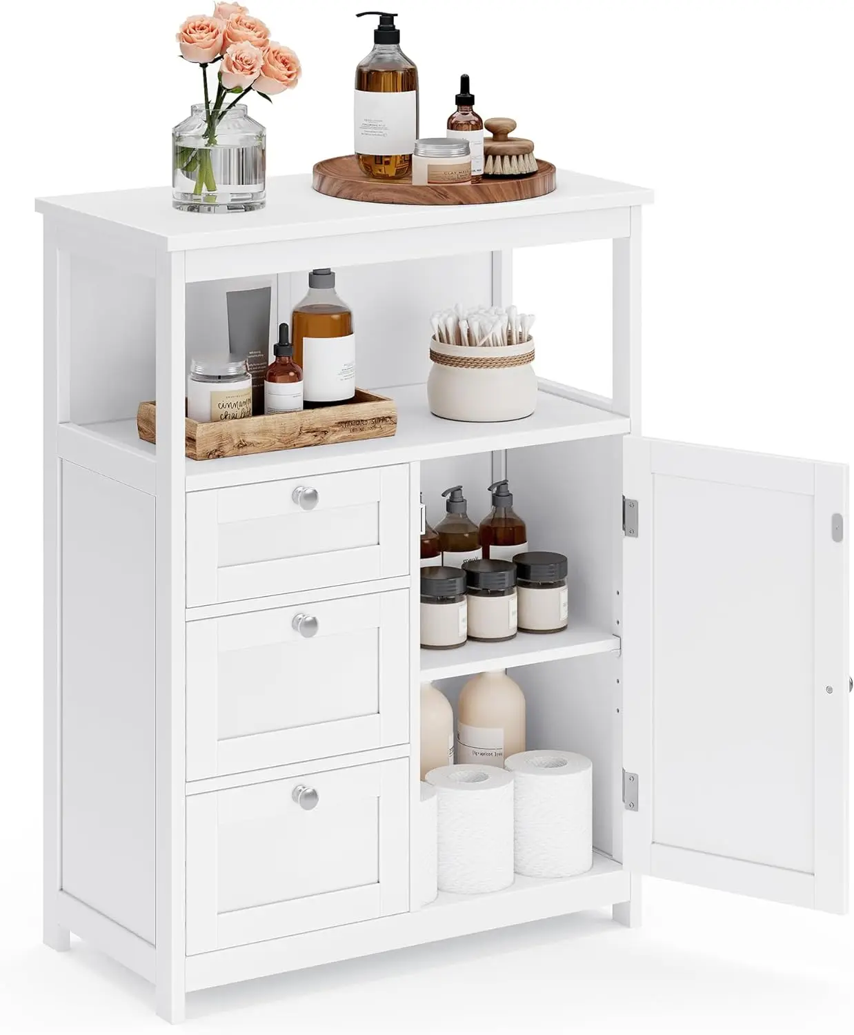 

Bathroom Floor Storage Cabinet, Bathroom Storage Unit with 3 Drawers, Bathroom Cabinet Freestanding, Adjustable Shelf