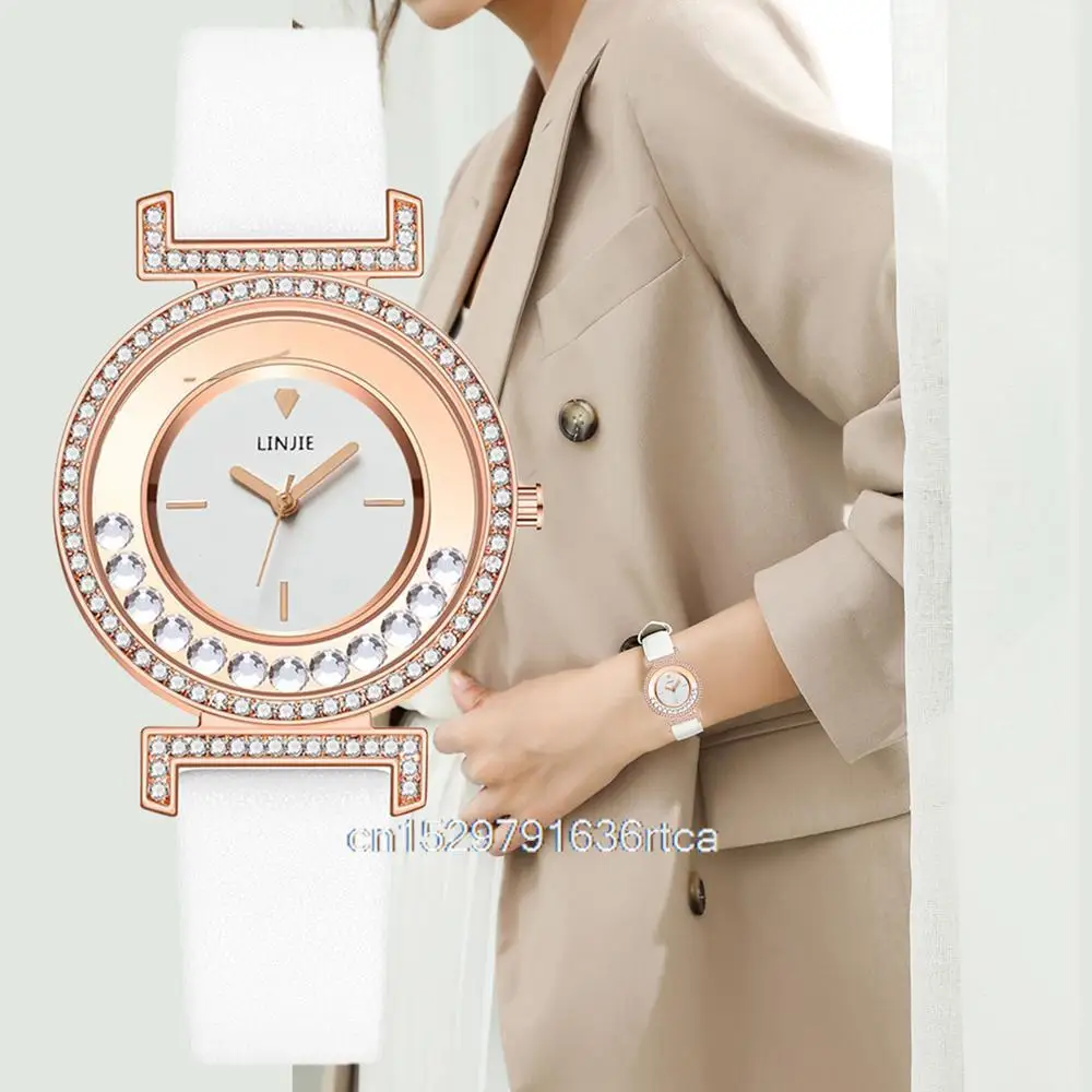 Requintado minimalista relógios femininos 2024 novo simples diamante dial design senhoras relógio de pulso de couro presentes casuais relógio para mulher