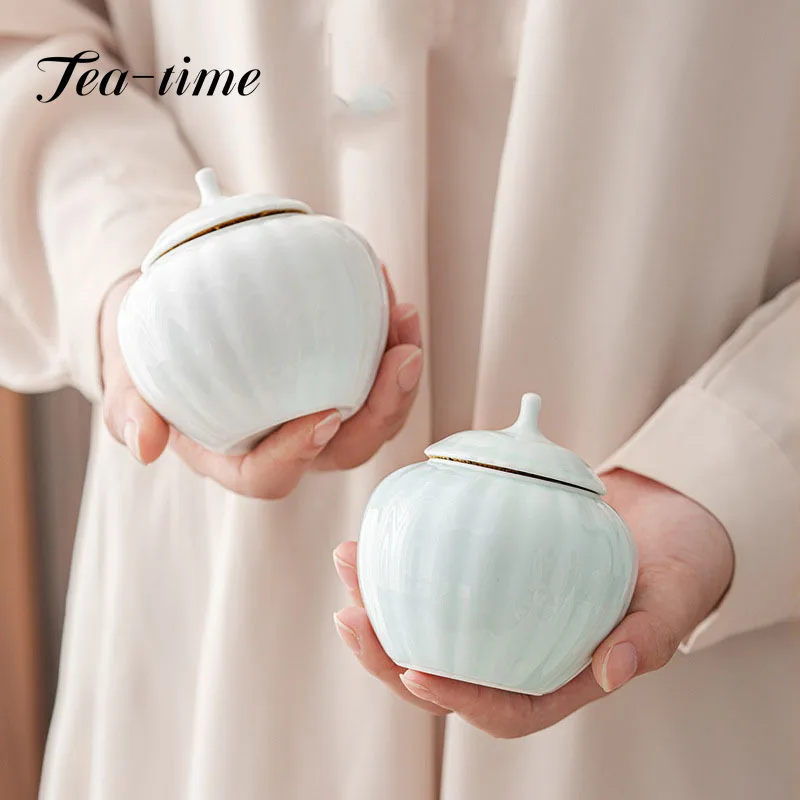 Shadow Green Tea Caddy Sweet White Tea Pot Ceramic Sealed Pot Small Household Tea Warehouse Kung Fu Tea Set Tea Jar Tea Ceremony