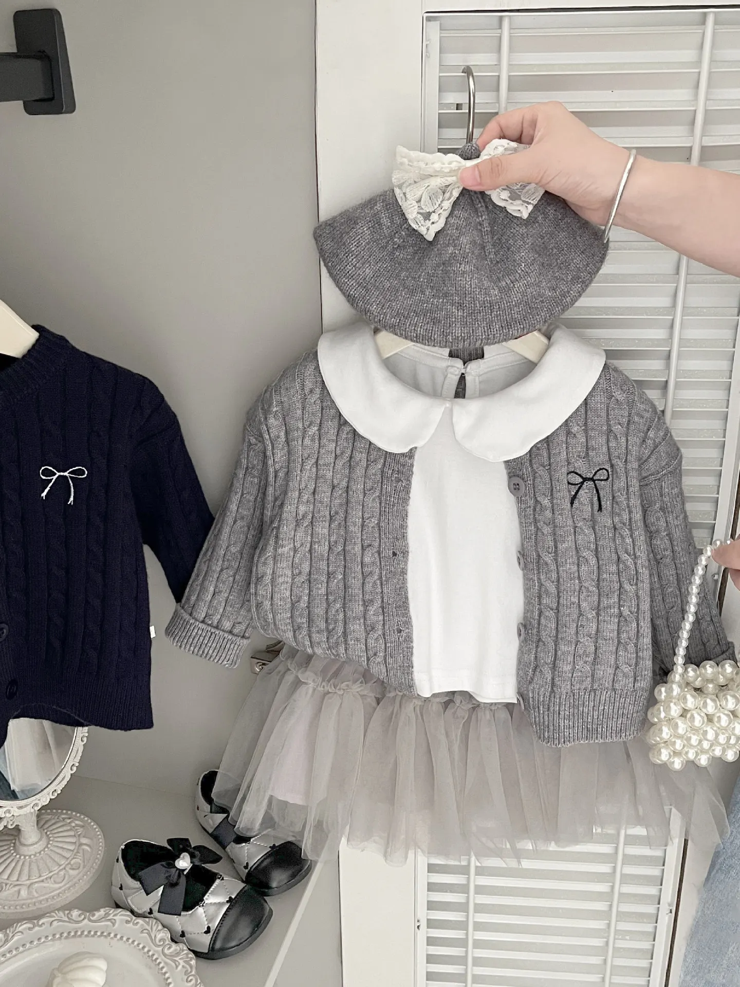 

Girls Knitted Open Cardigan Spring Autumn Faion Embroidered Knot Sweater Versatile Outerwear Comfortable Long Sve