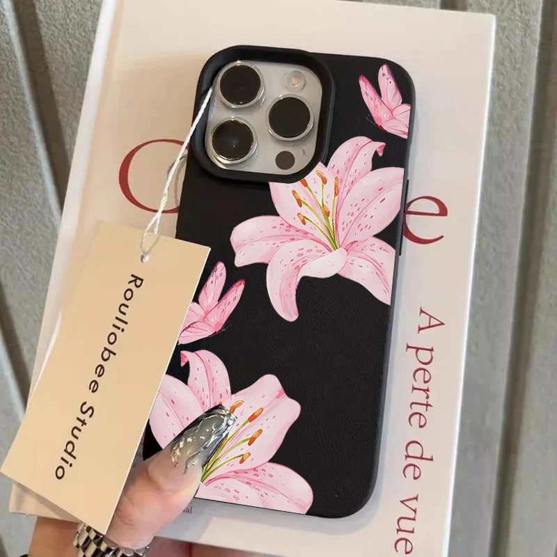 

Pink Lily Flower Print Soft Phone Case For iPhone 16e 16 15 14 13 12 11 Pro Max X XS XR 7 8 16 15 Plus SE 2020 2022 Funda Coque