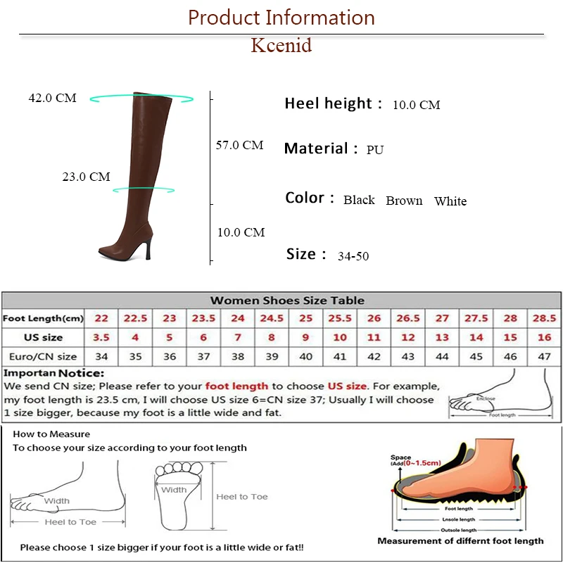 Kcenid-مثير خنجر أحذية عالية للنساء ، أشار تو ، أحذية طويلة السيدات ، الكعب العالي ، فوق الركبة الأحذية ، والأزياء ، حجم كبير 50 ، الشتاء