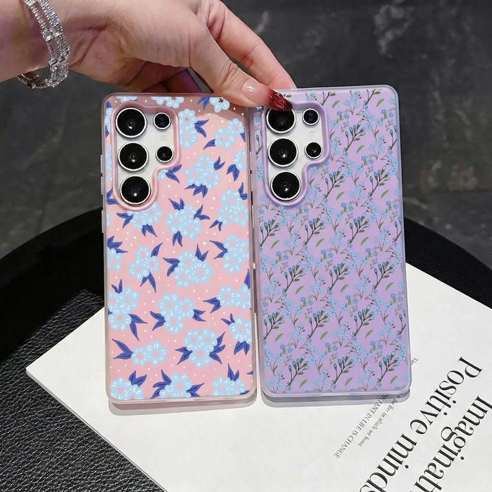 Forget Me Not Floral Phone Case 2-in-1 Detachable Clear Case for Samsung S26-S22 Multi-Color Card Holder Soft TPU