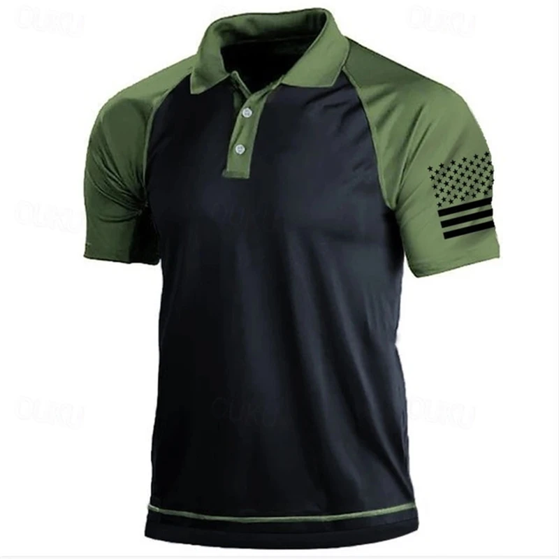 3D Print USA Flag Pattern Polo Shirt For Men Vintage Outdoor Daily Wear Summer Fashion Casual Sport Golf Shirt Men  Lapel Tops