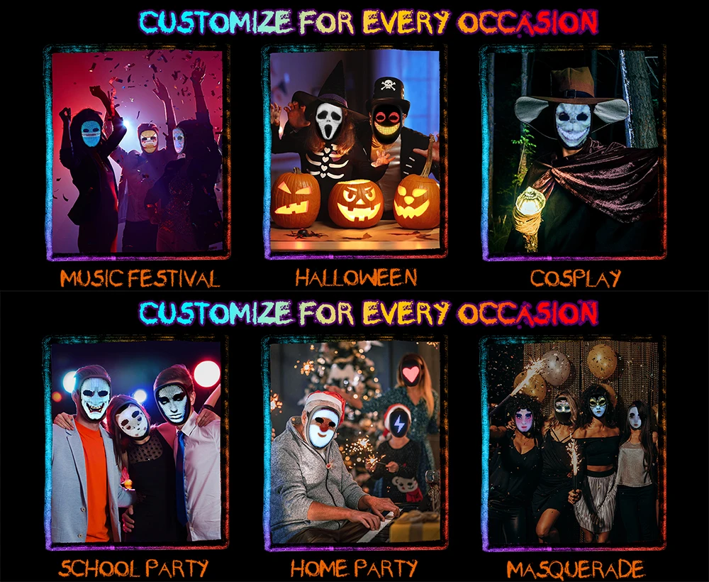 App-gesteuerte LED-Gesichtsmaske, USB-aufladbare programmierbare dynamische Leuchtmaske für Erwachsene, Halloween, Cosplay, Party – Detail 3