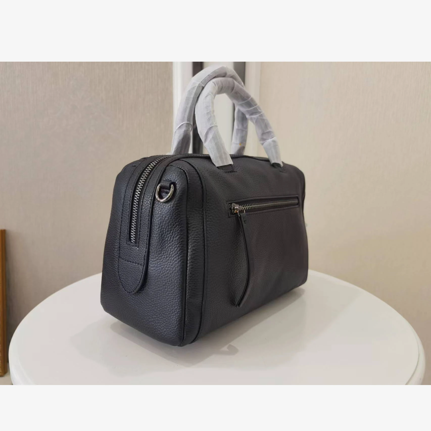 Luxury Design Women Boston Tote Large Capacity Vintage Female Handbag Genuine Leather Lichee Shoulder Travel Purse