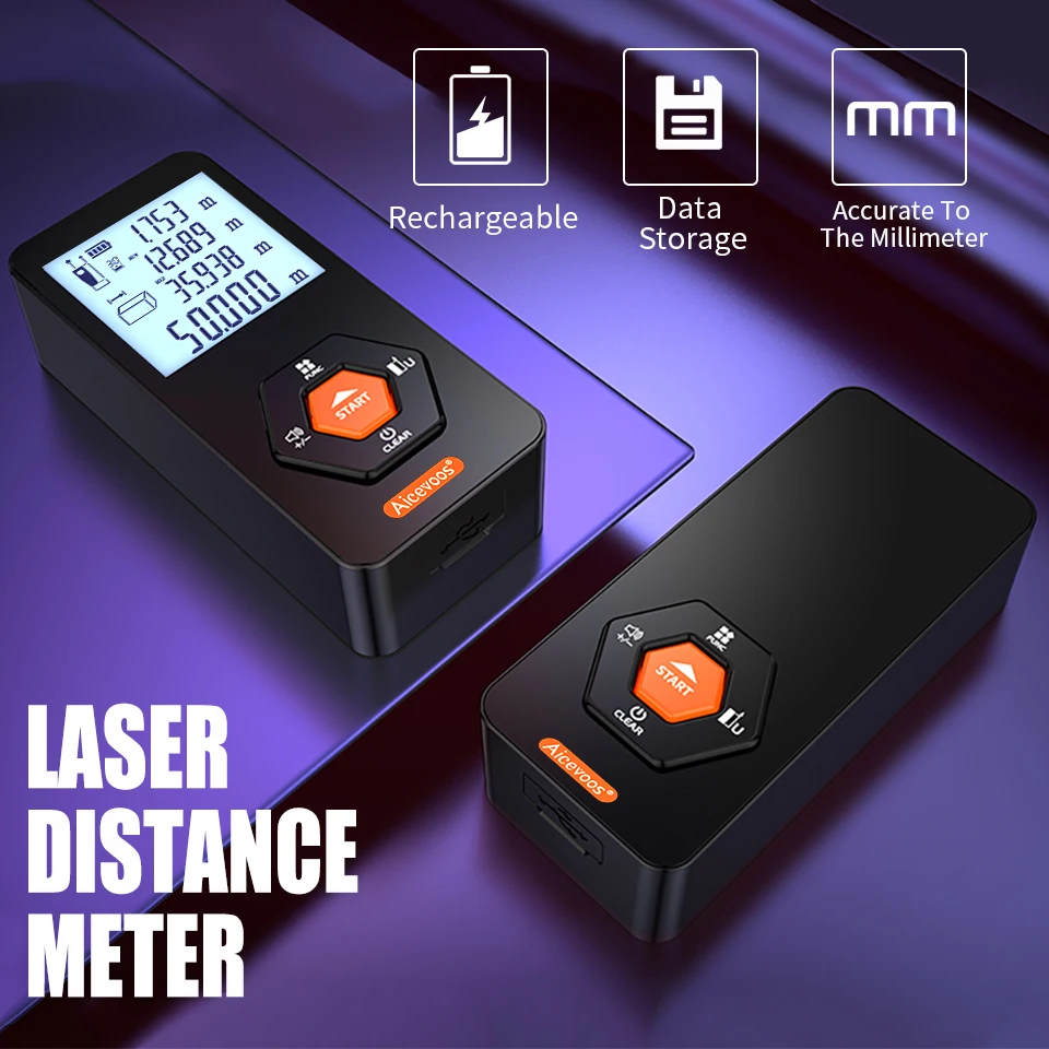 Aicevoos Rechargeable Digital Laser Rangefinder 50M 70M 100M 120M Laser Distance Meter Trena Laser Tape Measure Range Finder