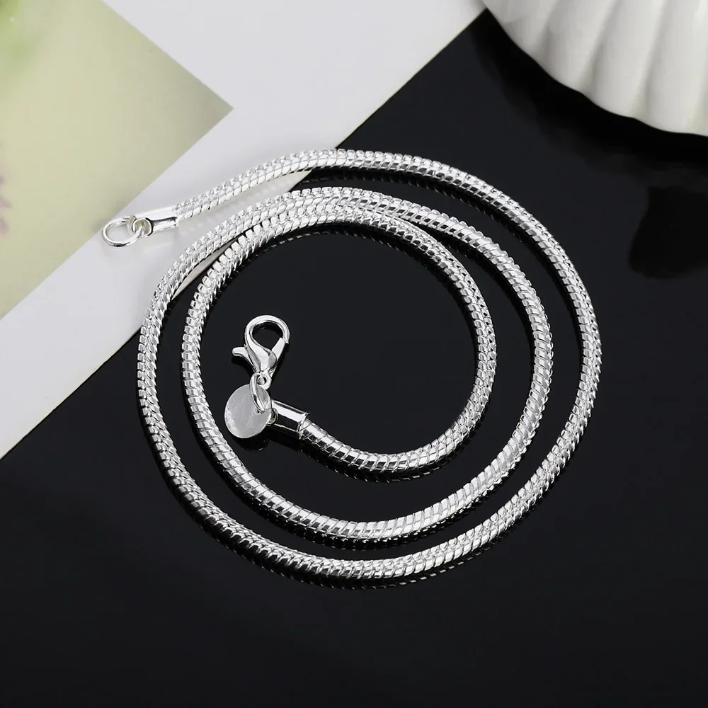 Women's 925 Sterling Silver Solid Snake Chain Necklace, Adjustable Length