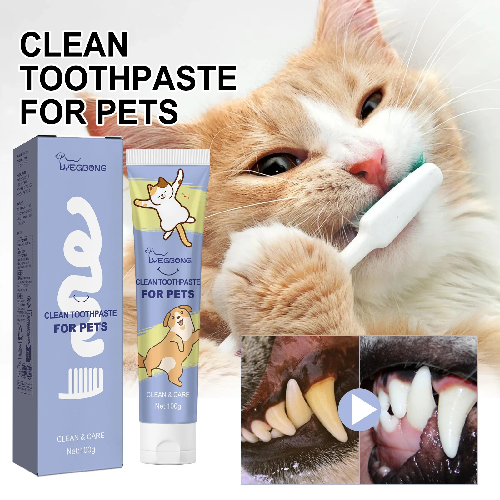 Pet Clean Toothpaste Natural Cats Dogs Remove Tartar Plaque Freshen Breath Whiten Teeth Treatment Pet Gum Care Toothpaste 100ml