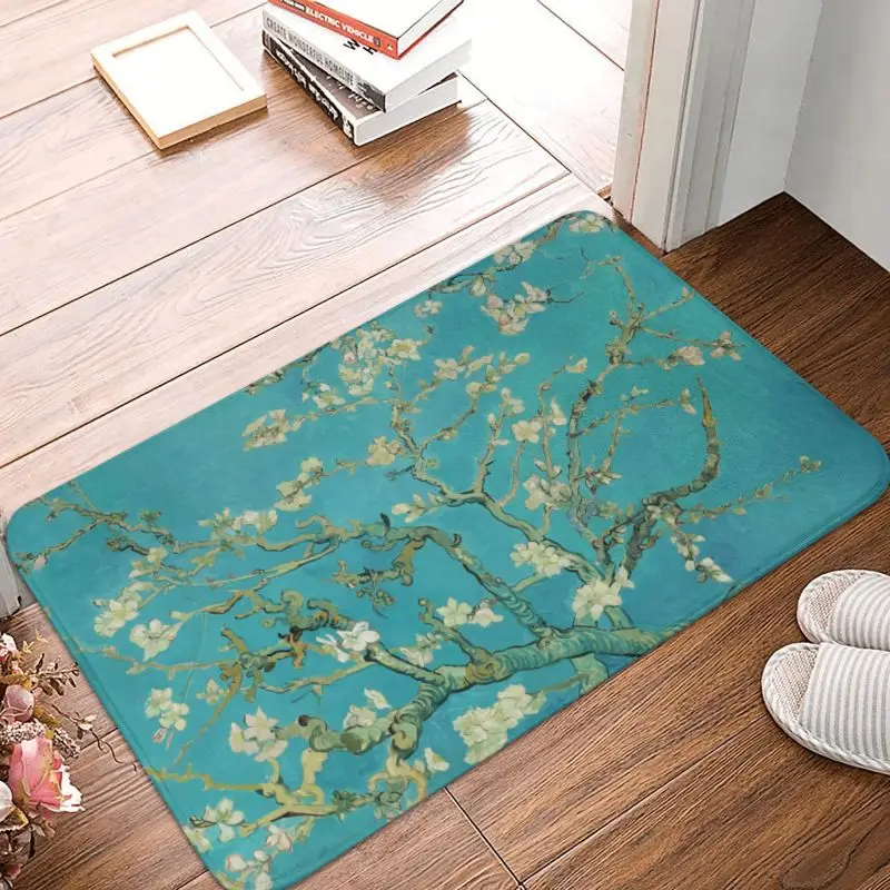 Almond Blossoms Vincent Van Gogh Front Door Mat Anti-Slip Absorbent Art Flowers Painting Doormat Kitchen Rug Carpet Footpad