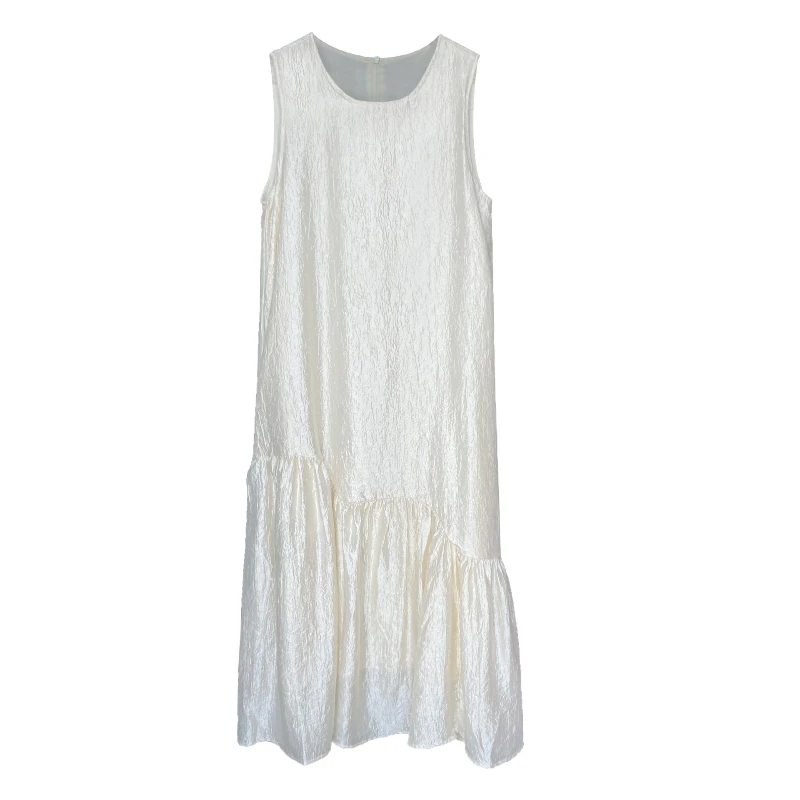 2025 여름 여성용 신상 진주빛 슬리브리스 언밸런스 스플라이싱 피쉬테일 탱크탑 드레스 (민족 디자인)