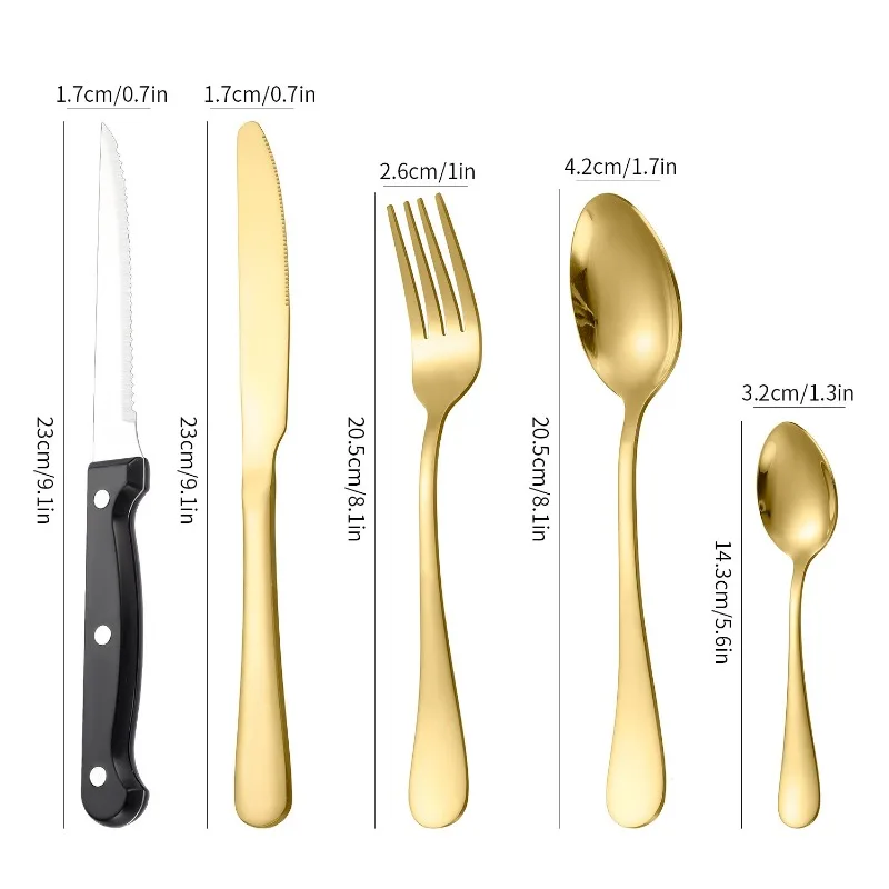 30Pcs Thickened Stainless Steel Tableware Set, Steak Knife Fork Spoon Combo for Home Kitchen Restaurant view 6