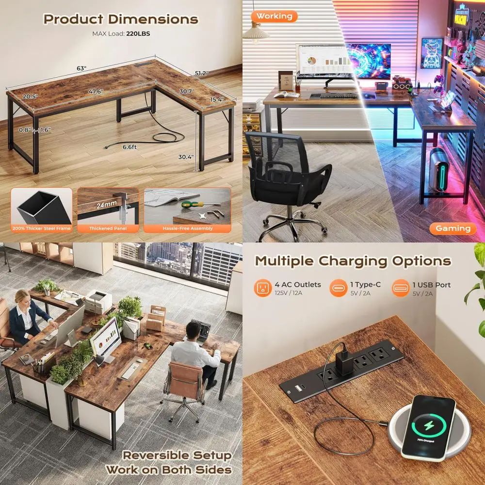 63 L-Shaped Desk Wi…