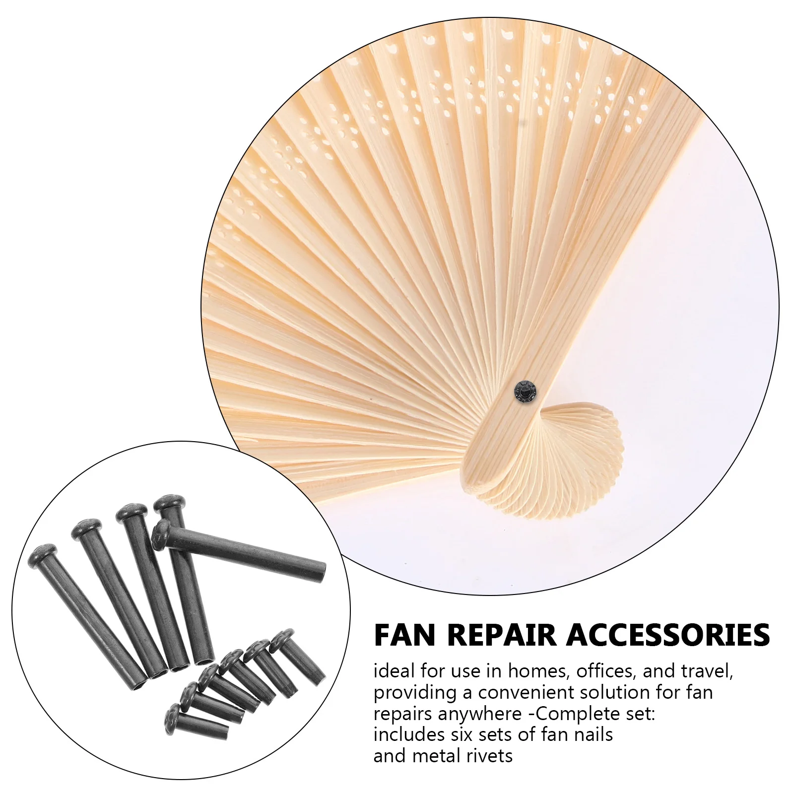 

6Set Easy Use Folding Fan Repair Kit Metal Rivets Nails Handmade Paper Fan Accessories Craft Tools Replacement