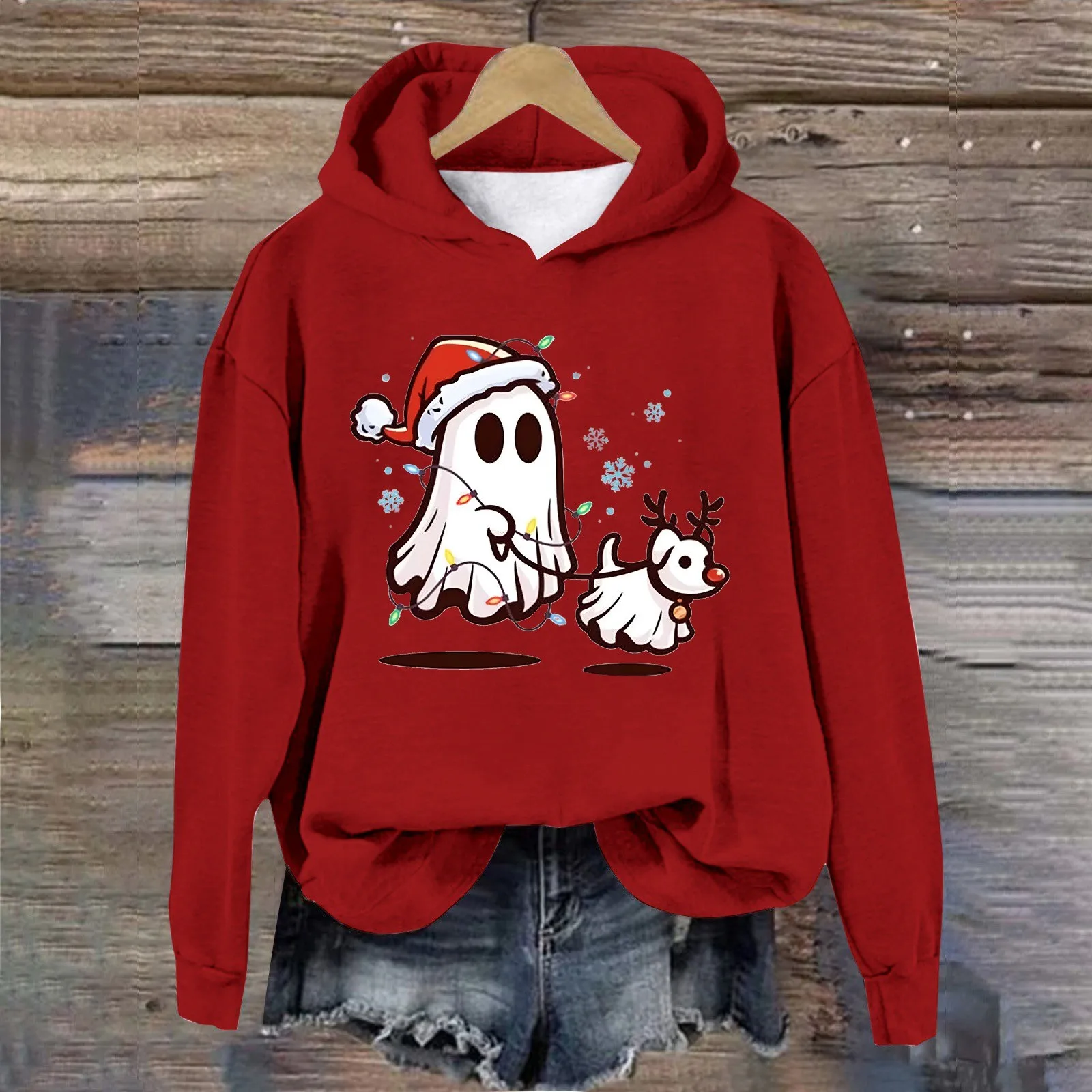 Ghost Dog Walking Halloween Hooded Sweatshirts Women's Winter Long-Sleeved Loose Warm Hoodie Y2k Clothes Fashion Casual Hoodies