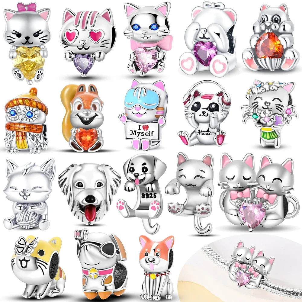 

Original Embrace Pink Heart Cats Animals Flowers Dogs Bead Fit Bracelet 925 Sterling Silver Women Delicate Gift Jewelry