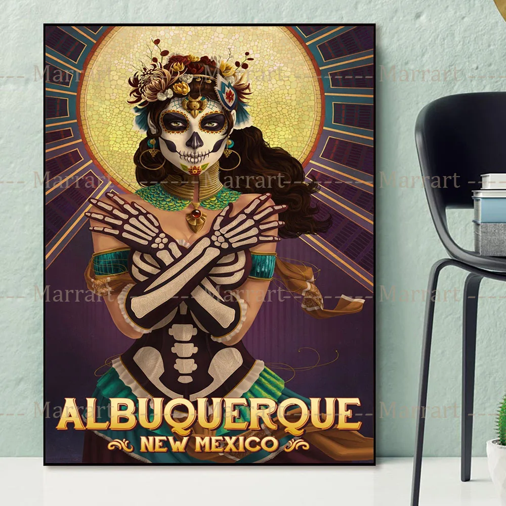 New Mexico Art Prints Hot Air Balloon And Skull Albuquerque Wall Art Home Decoration Tourism Art Poster And Prints Unframed