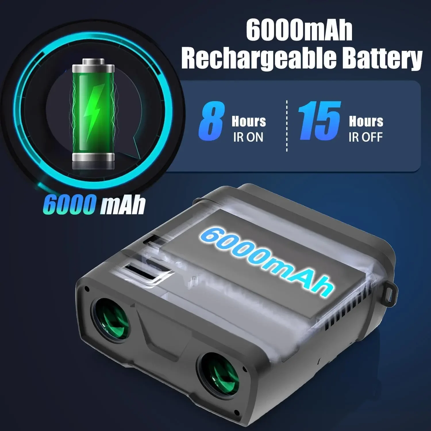 Visión nocturna, binoculares de visión nocturna 4K verdaderos, IR potente enfocable incorporado, batería recargable de 6000 mAh