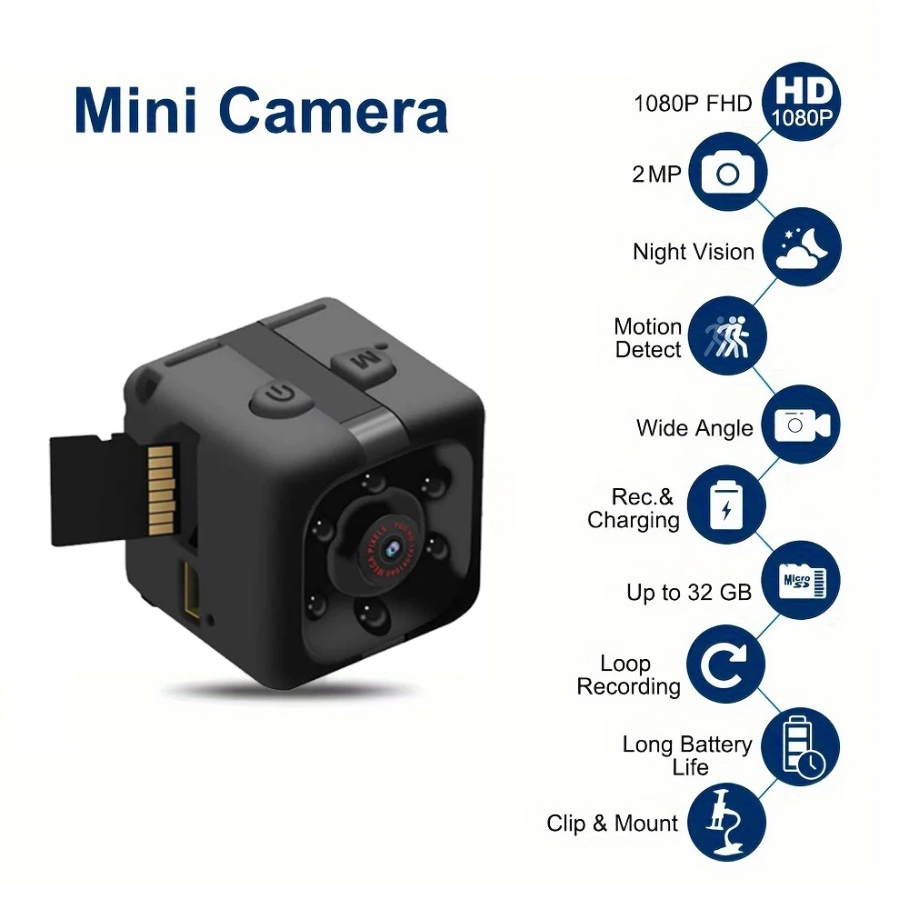 Mini Portable Camera With Video 1080P Full HD Security Camera Indoor/outdoor Surveillance Camera, Compact Mini Camera - 32G CARD