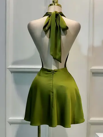 Women Casual Dress Women Elegant Solid Satin Dress, Back Zipper Open Back Fitted Midi Dress, Casual Vacation Party Banquet Cocktail Gown