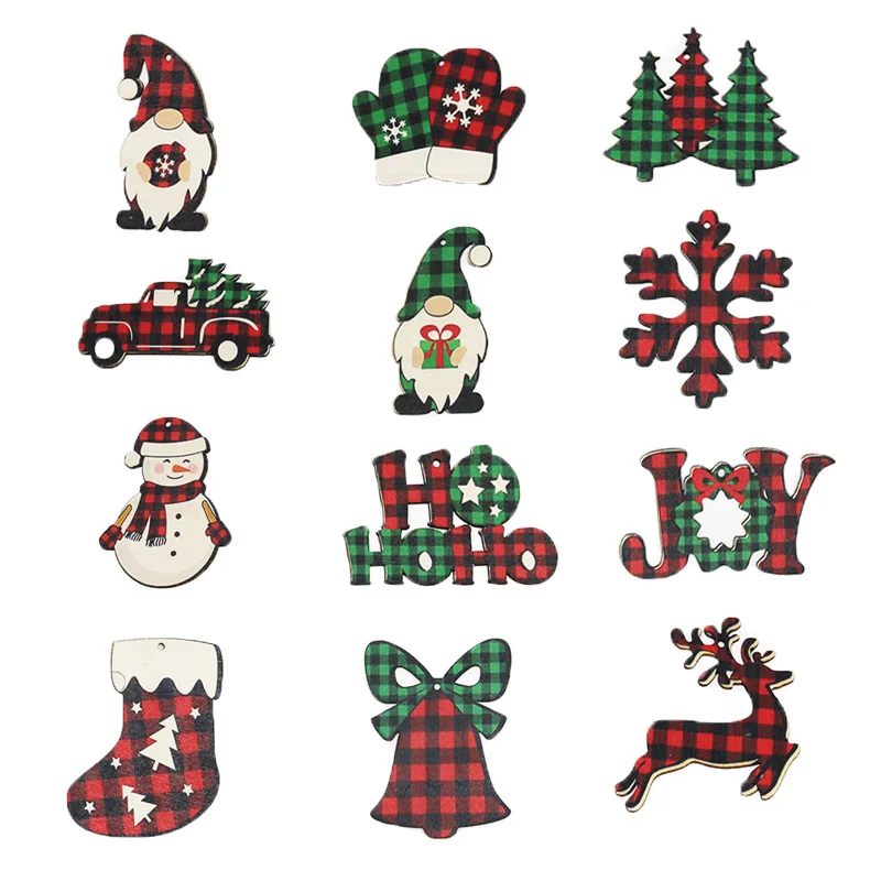 (12 Pcs/bag) 5cm-10cm Christmas Decoration Wooden Hanging Decorations Xmas Dwarves Holiday Parties Home Painting Materials DIY